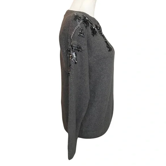 Vintage 80s 90s Sequins Beaded Grey Sweater. S/M. Silk Blend Retro Embellished - Picture 5 of 8